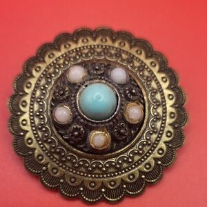 Vintage Gold and Turquoise Brooch